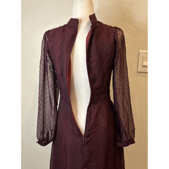 Modcloth Apogee of Elegance Swiss Dot Chiffon Burgundy Fit Flare Dress 6 AQ3513f - Picture 7 of 16